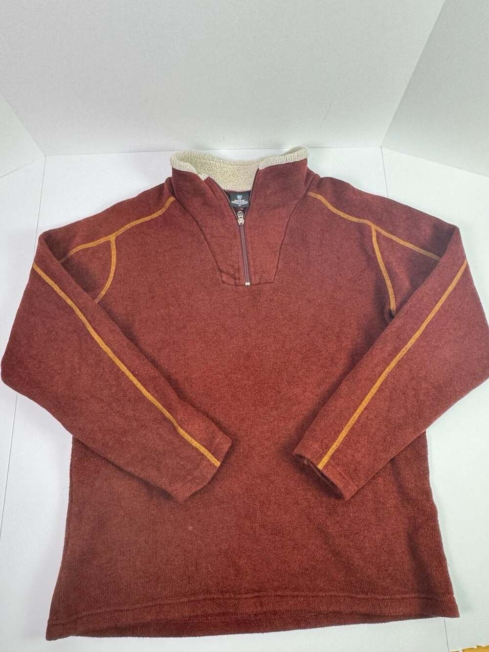 Kühl Men's Quarter Zip Fleece Pullover, Rust Orange/Yellow, Size M
